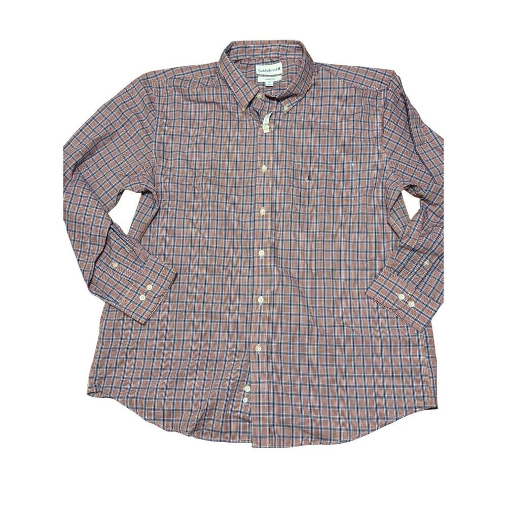 Saddlebred Mens Classic Fit Button Down Plaid Shirt Red White Blue Sz XL NWT